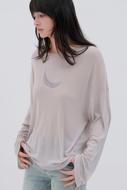 Moon Print Wool Blend Long Sleeves Top