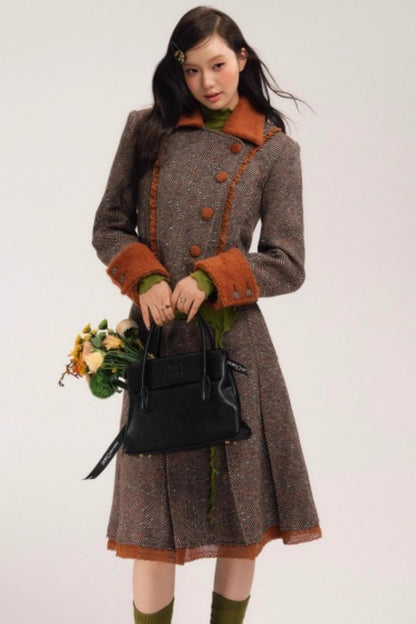 Vintage Wool Herringbone Coat Skirt Set-Up