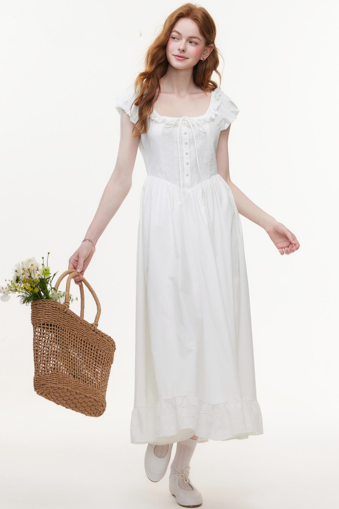 U-Neck White A-Line Dress