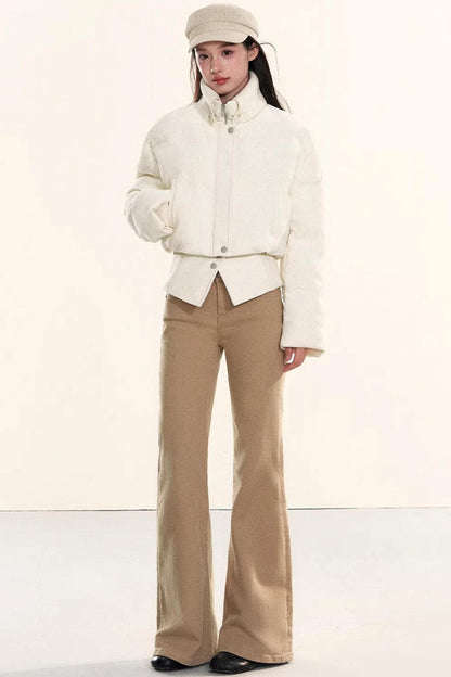 Velvet-Like Ruffle Trim Coat