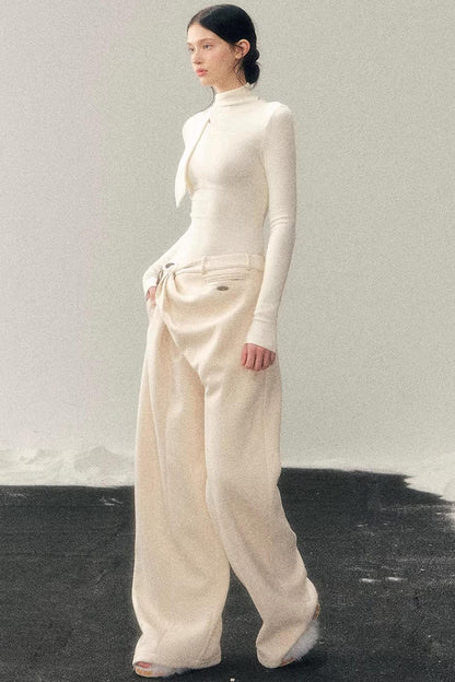 Fleece-Lined Wide-Leg Pants