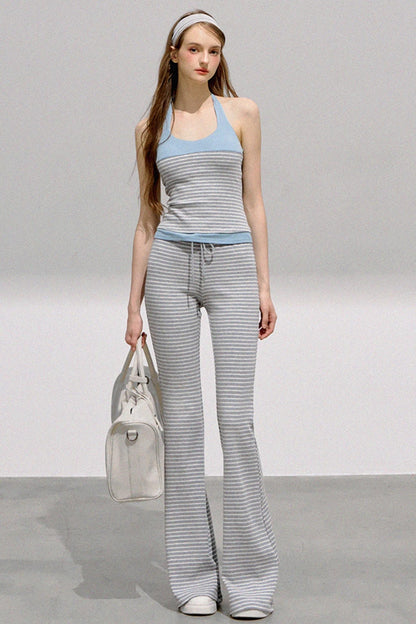 Striped Halterneck Knit Top Set-Up
