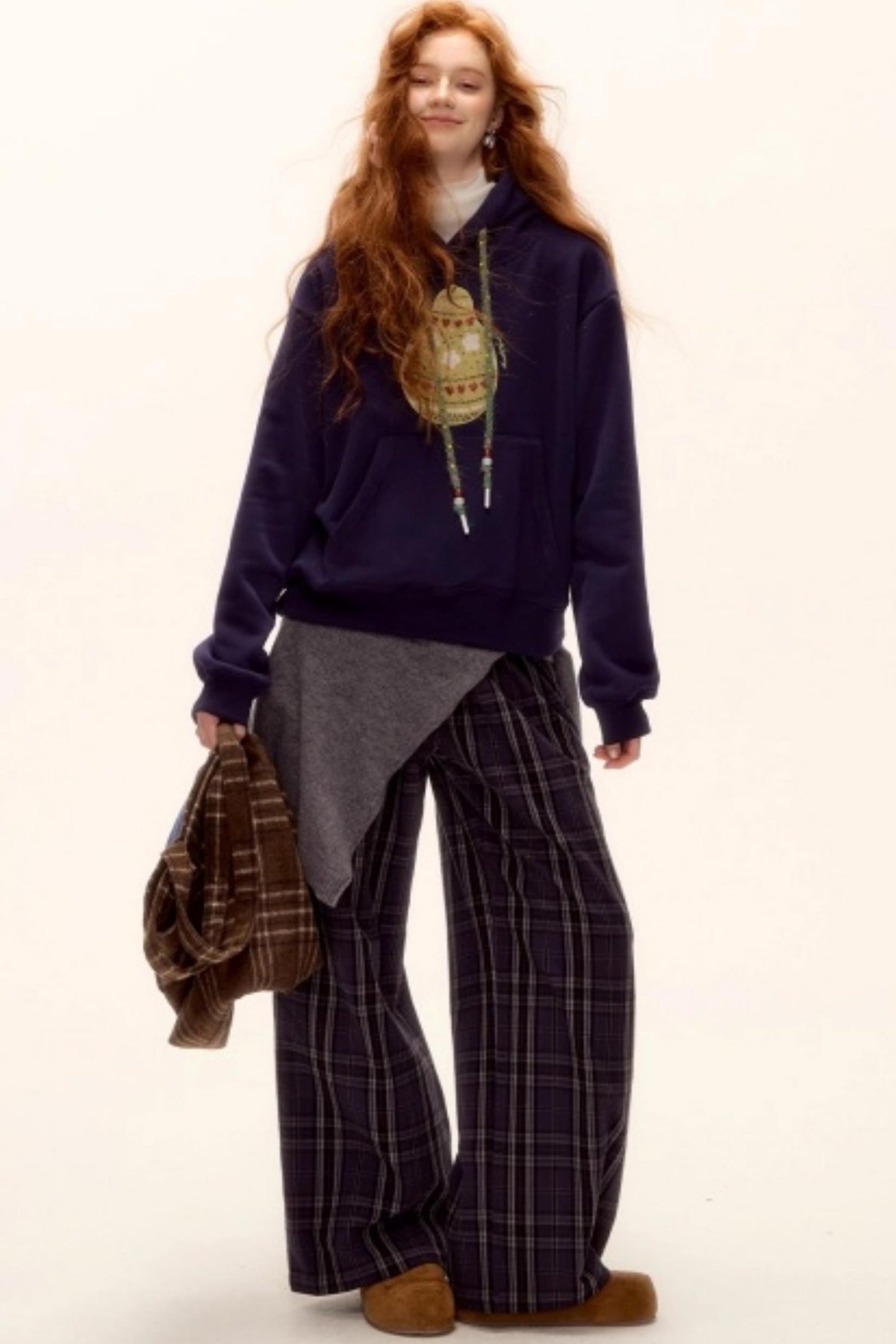 Brushed Fair Isle Knit Hoodie Sweater