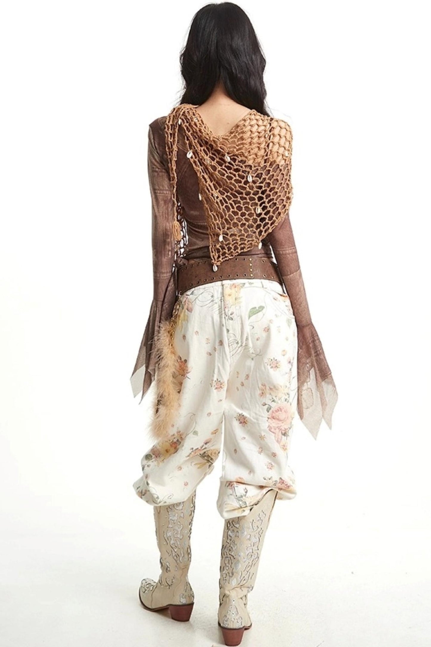 Vintage Floral Embroidery Wide-Leg Jeans