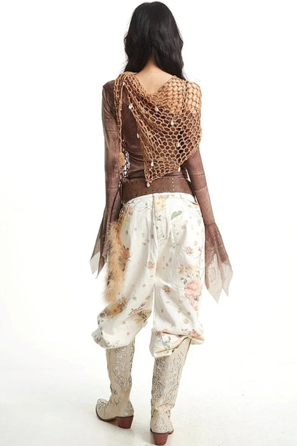 Vintage Floral Embroidery Wide-Leg Jeans