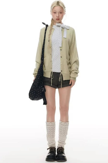 Elastic Knit Button Cardigan