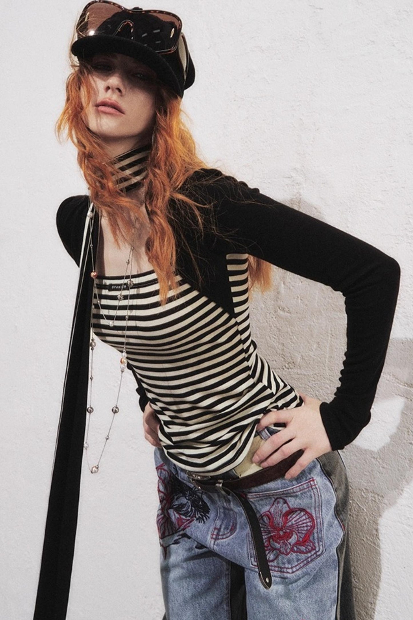 Fake Two Slimming Striped Knit Top