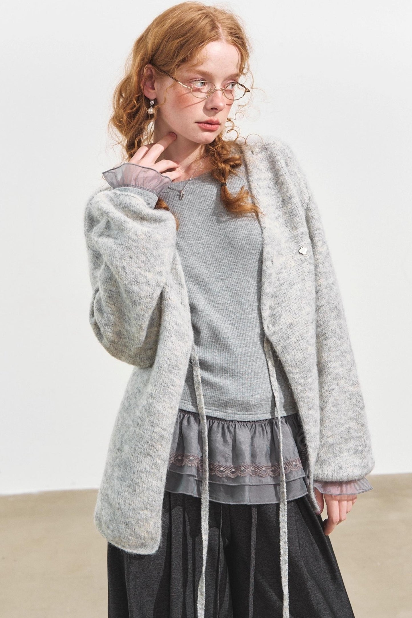 Double-Lace Raglan Sleeve Fleece Top