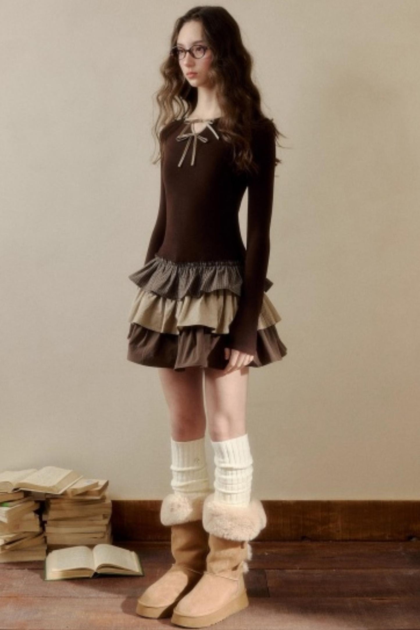 Retro Plaid Knit Tutu Skirt Dress