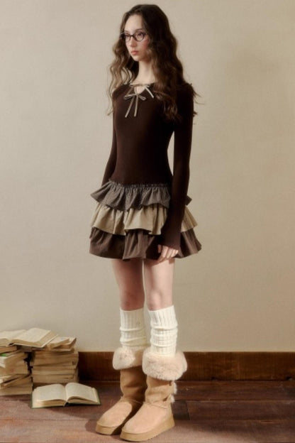 Retro Plaid Knit Tutu Skirt Dress