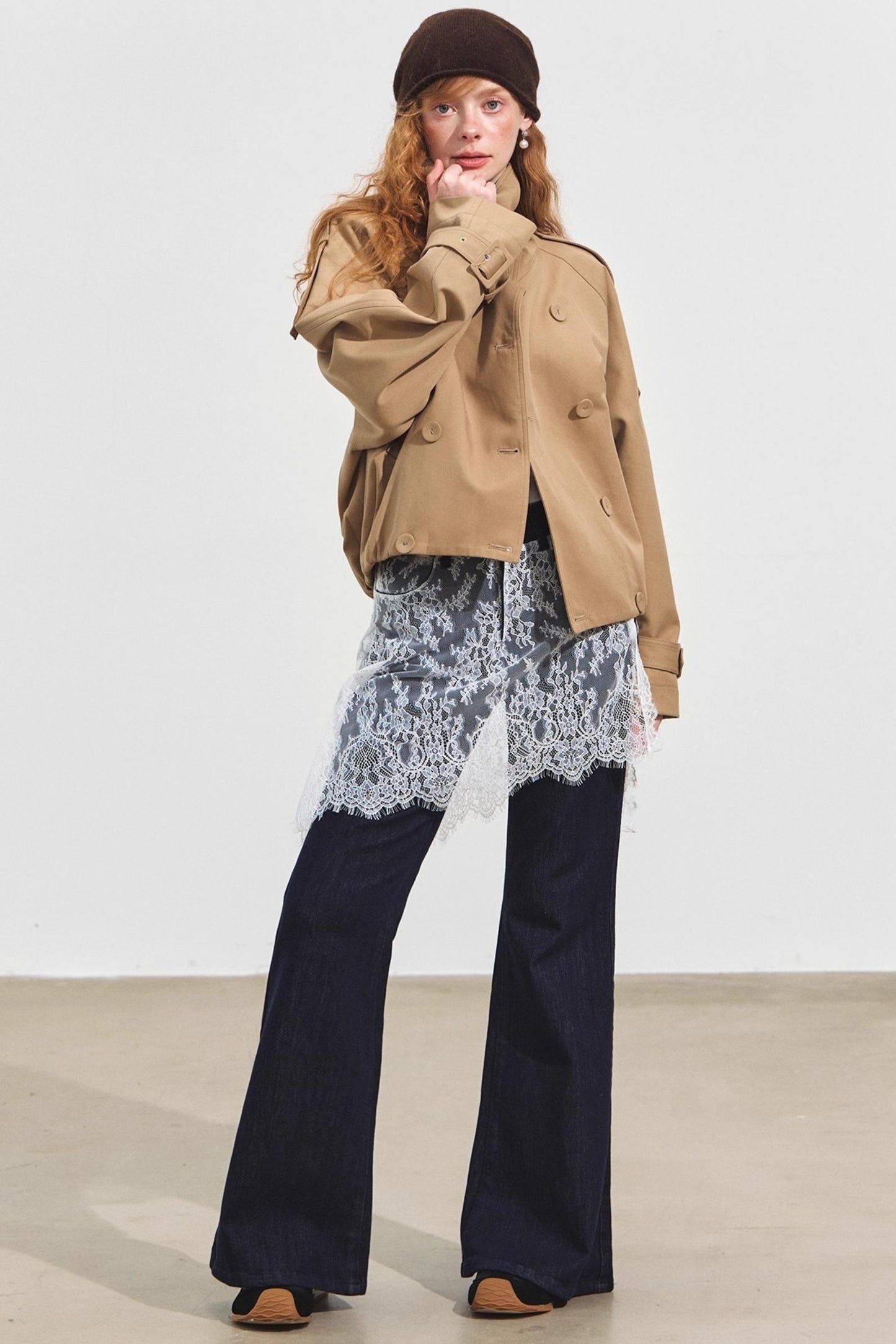 Fake Two Lace Curtain Bootcut Jeans