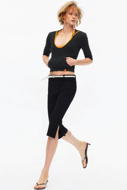 Color-Blocked Hooded Knitted Top