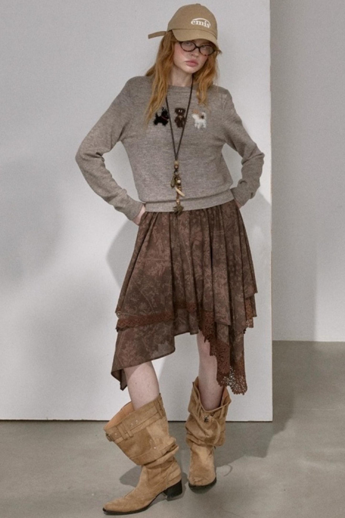 Lace Asymmetrical Winter Skirt