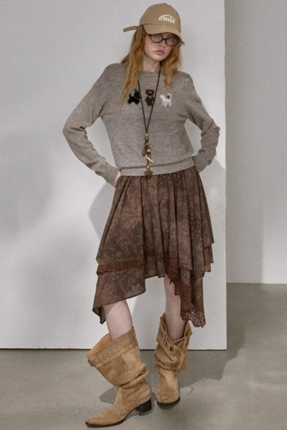 Lace Asymmetrical Winter Skirt