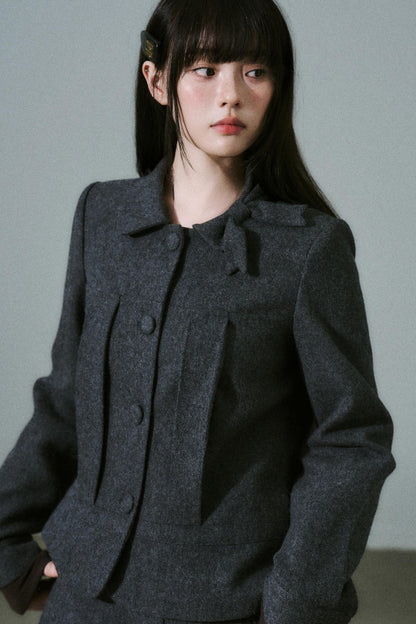Wool Bow Tie Blazer Suit & Skirt Set-Up