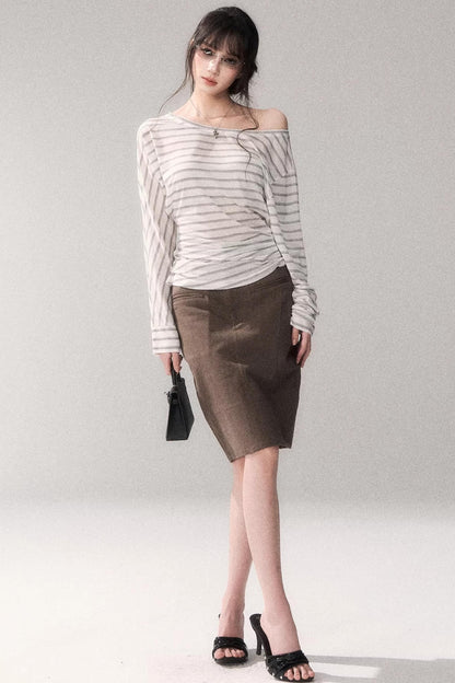 Cotton Washed Midi Skirt