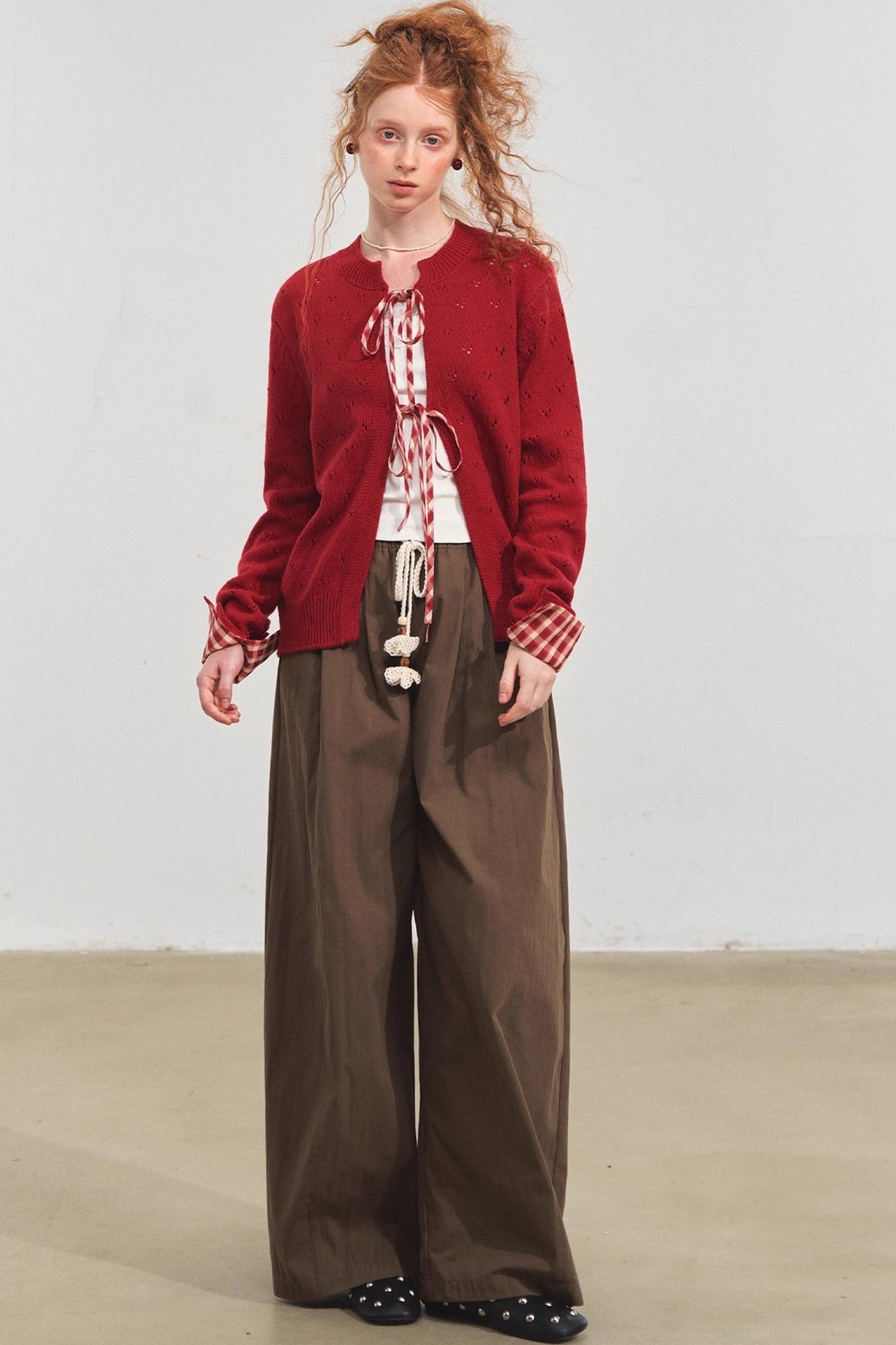 Vintage Check Lace-Up Cardigan