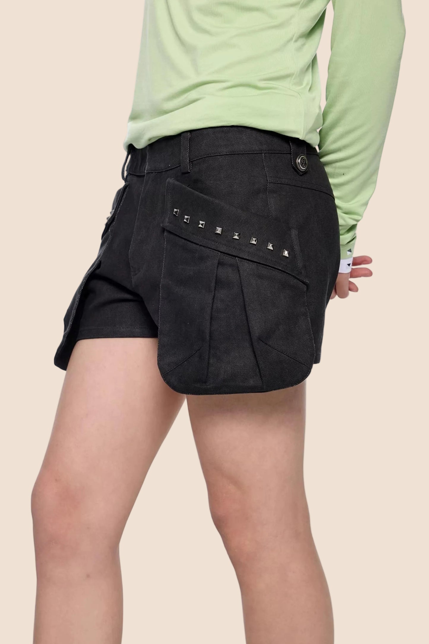 Rivet Pleated A-Line Shorts