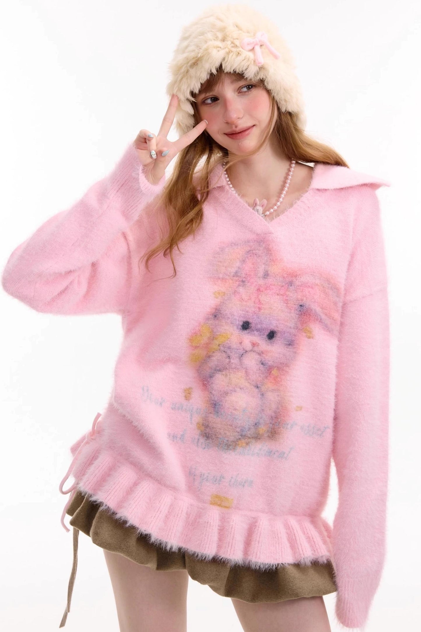 Pleated Hem Drawstring Sweater