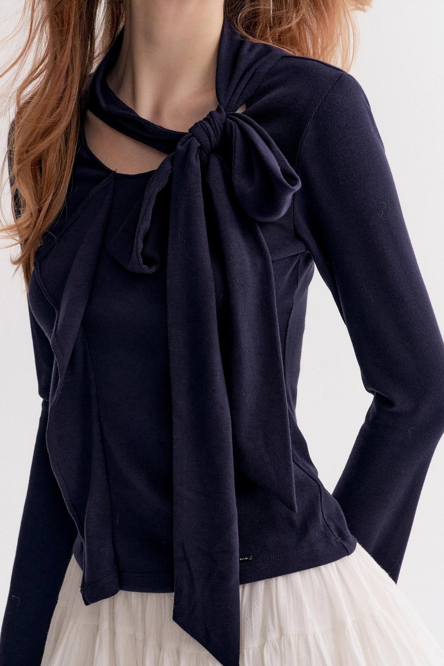 Romantic French Streamer Bow V-Neck Slim T-Shirt