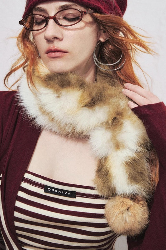 Multi-Colored Fur Ball Scarf