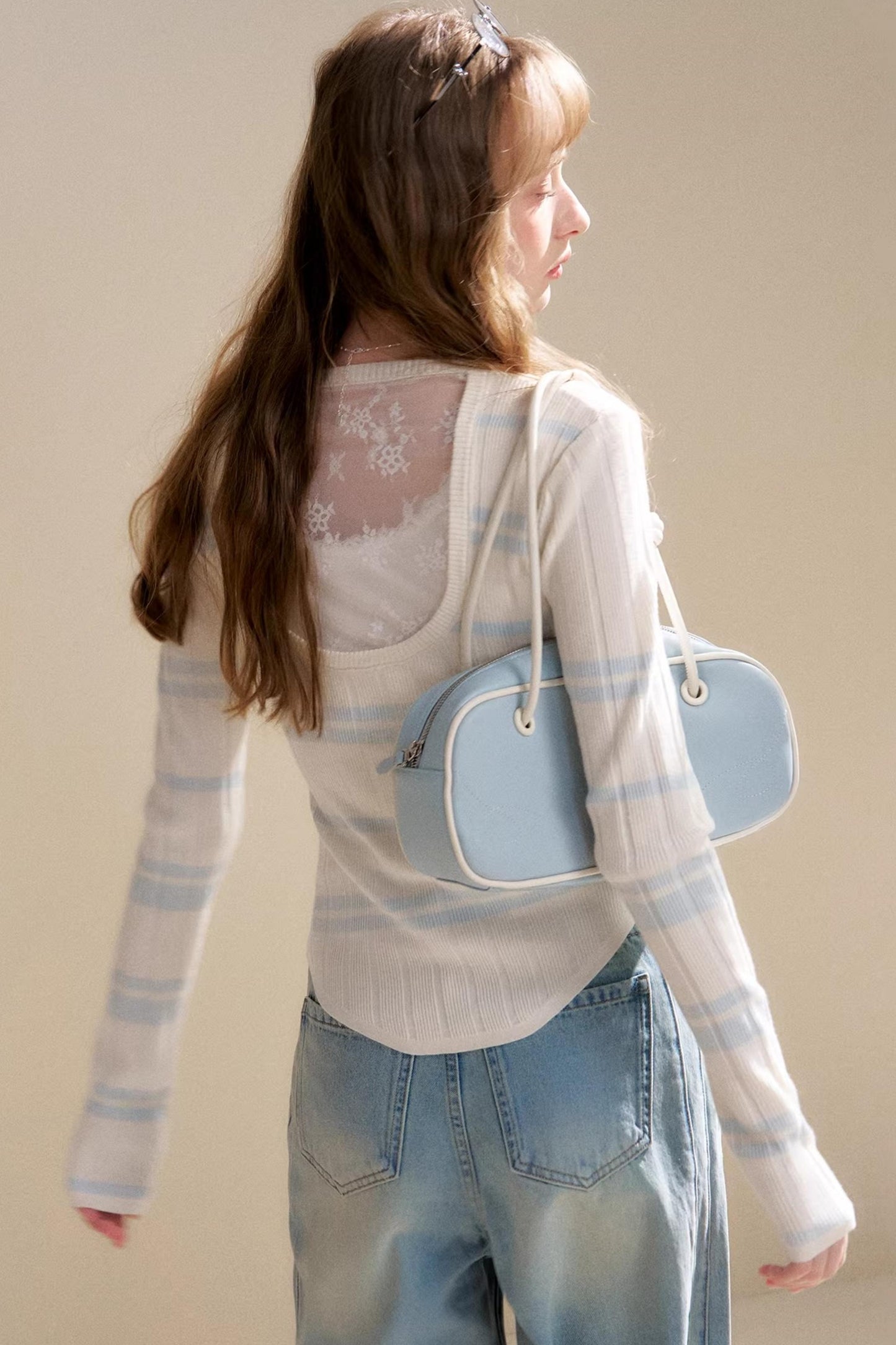 Romantische Kontrast-Spitzen-Strickjacke-Oberteil