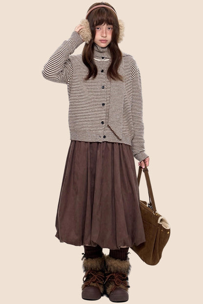 Lazy Striped Knit Cardigan Sweater