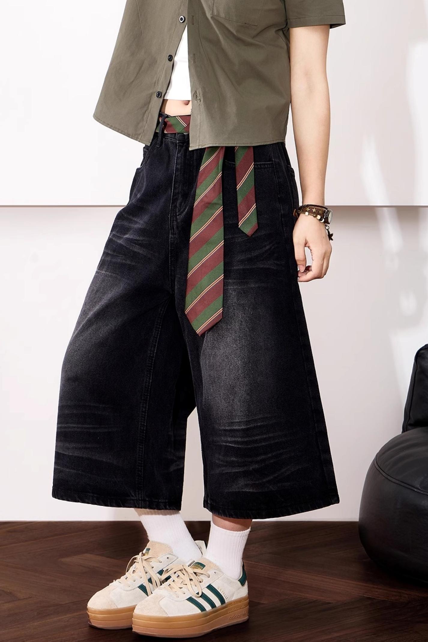 High-Waisted Whisker Denim Shorts