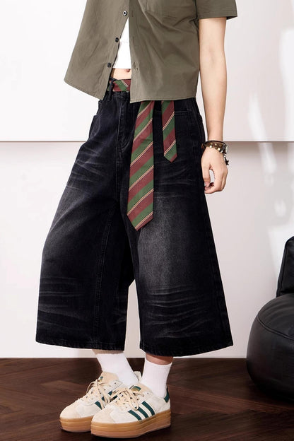 High-Waisted Whisker Denim Shorts