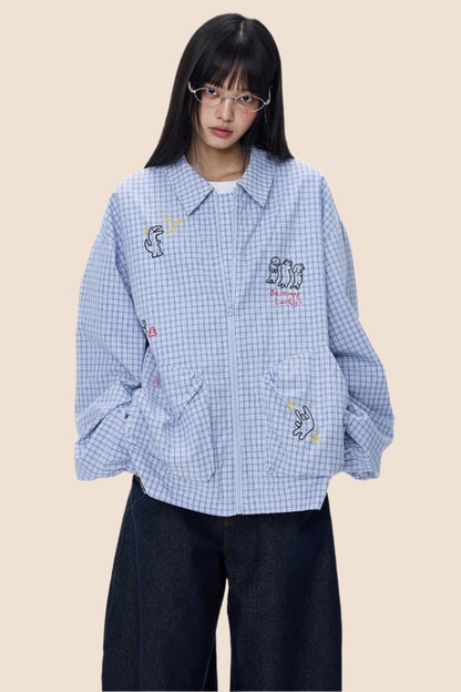 Cartoon Print Plaid Jacket