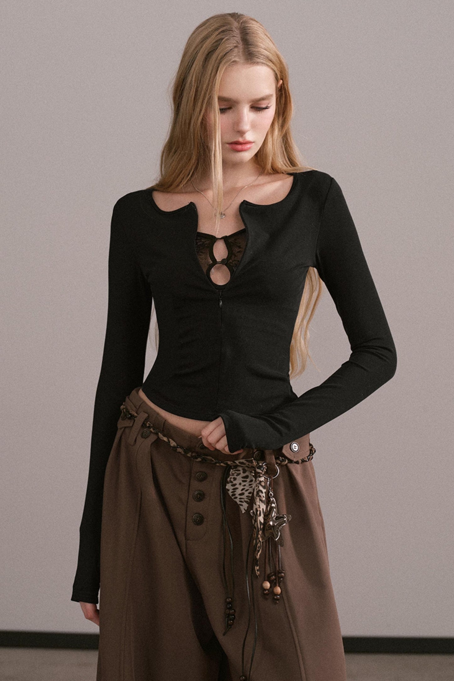 Lyocell Lace Zipper Top