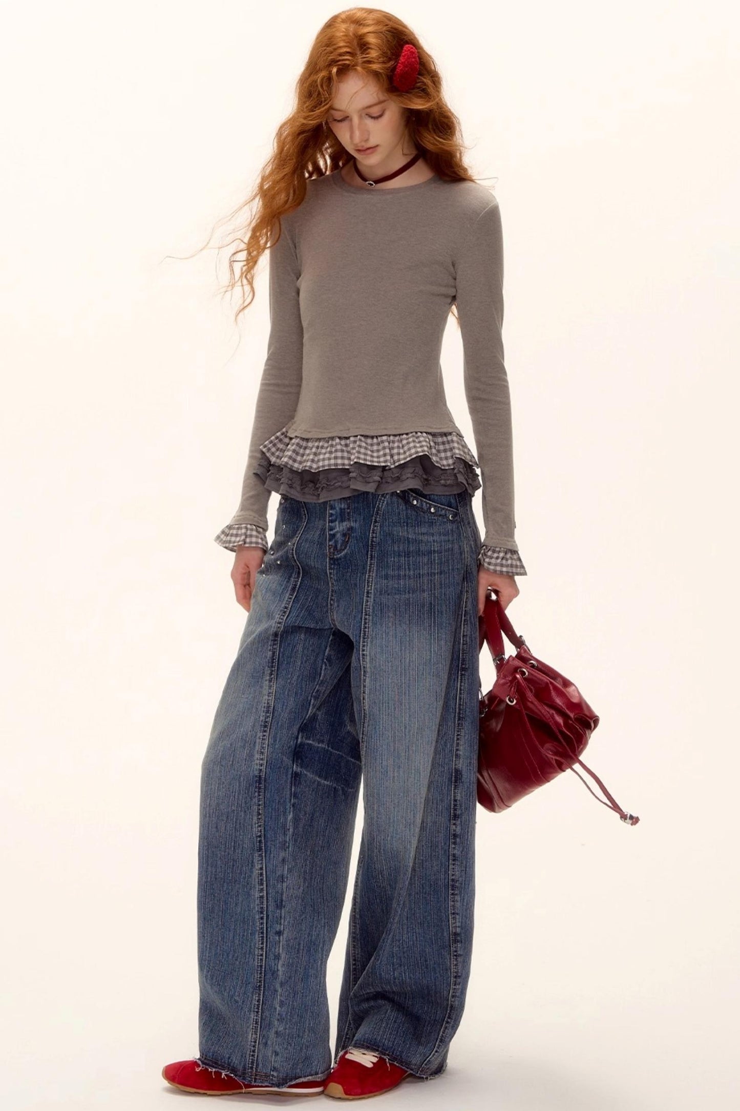 Velvet Wool Plaid Base Layer Top