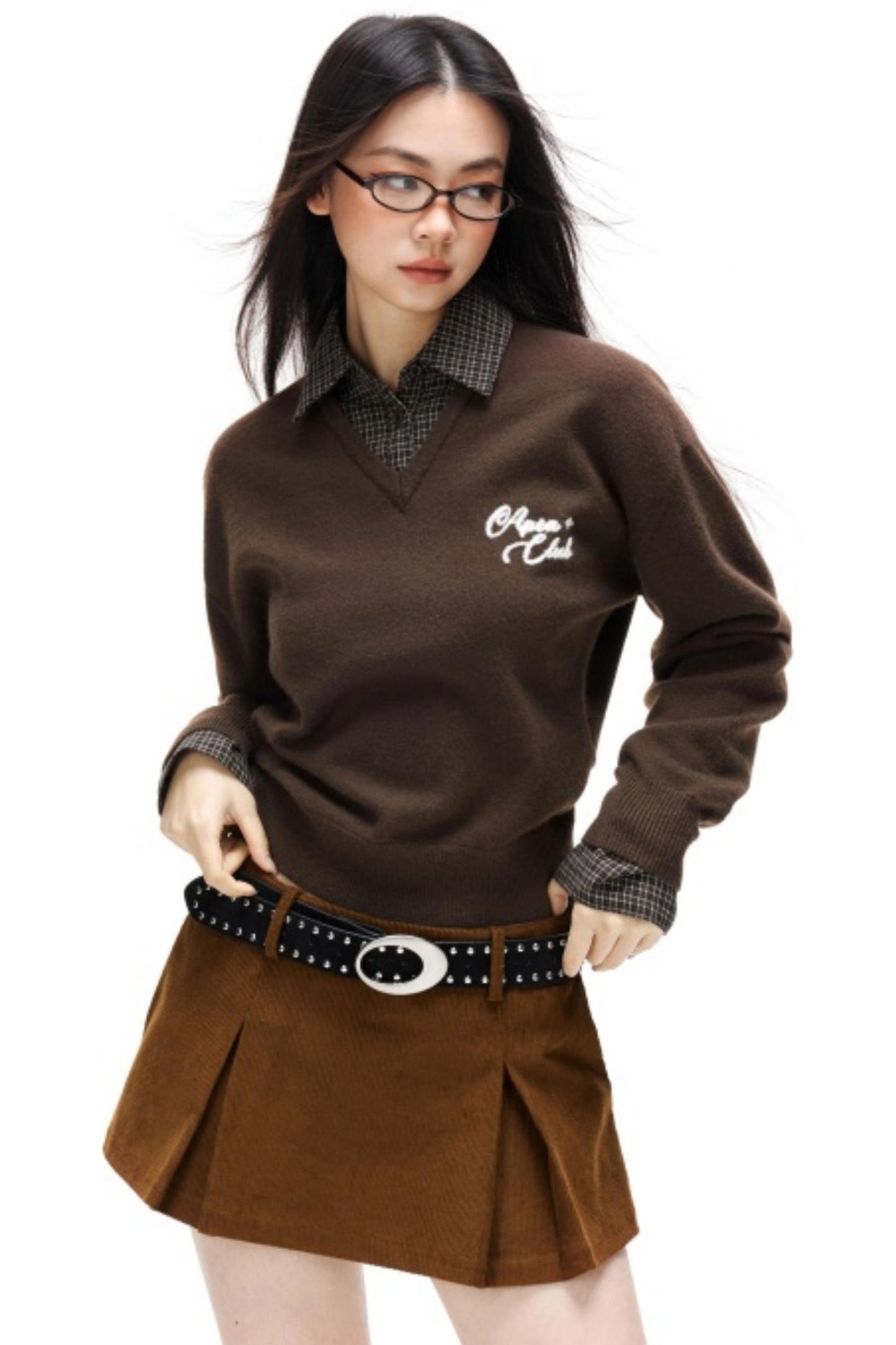 Plaid Patchwork Knit Sweater