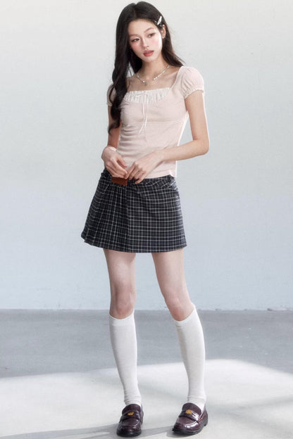 Sweet Retro Plaid Skirt Suit Set-Up