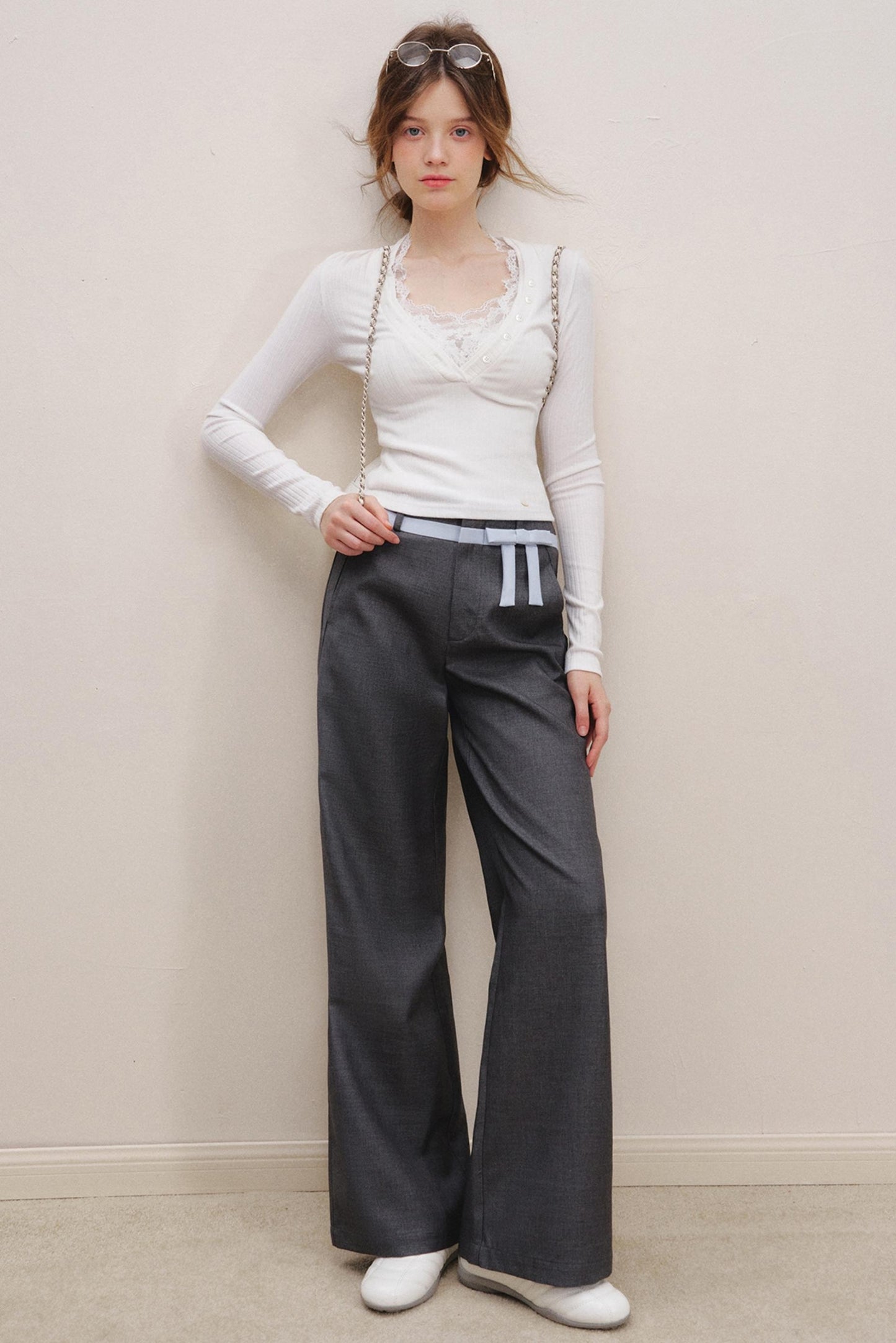 Lace V-Neck Knit Sweater Set-Up