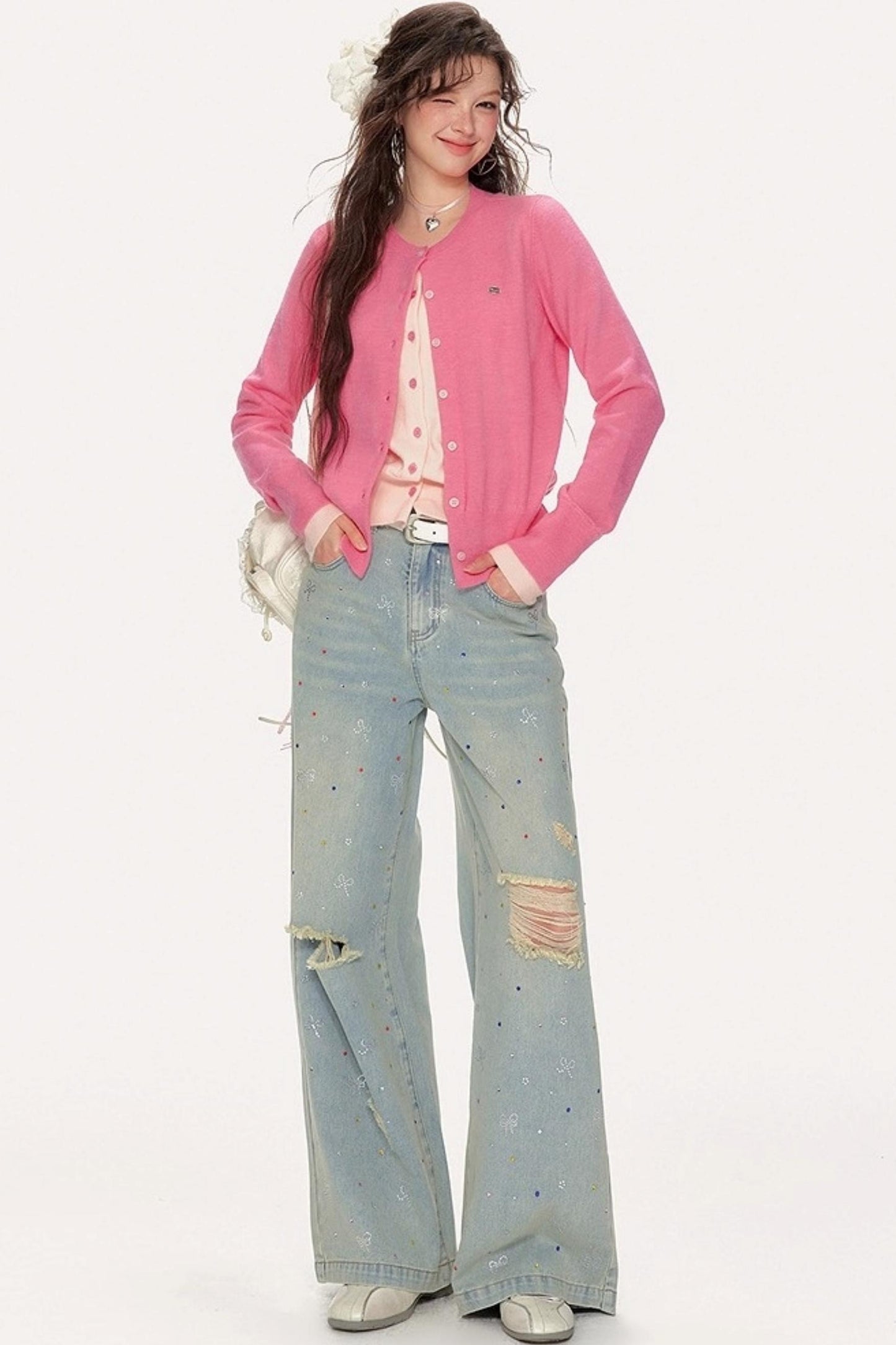 Sweet Girly Contrast Knitted Cardigan