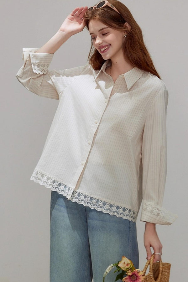 Striped Lace Sleeve Top