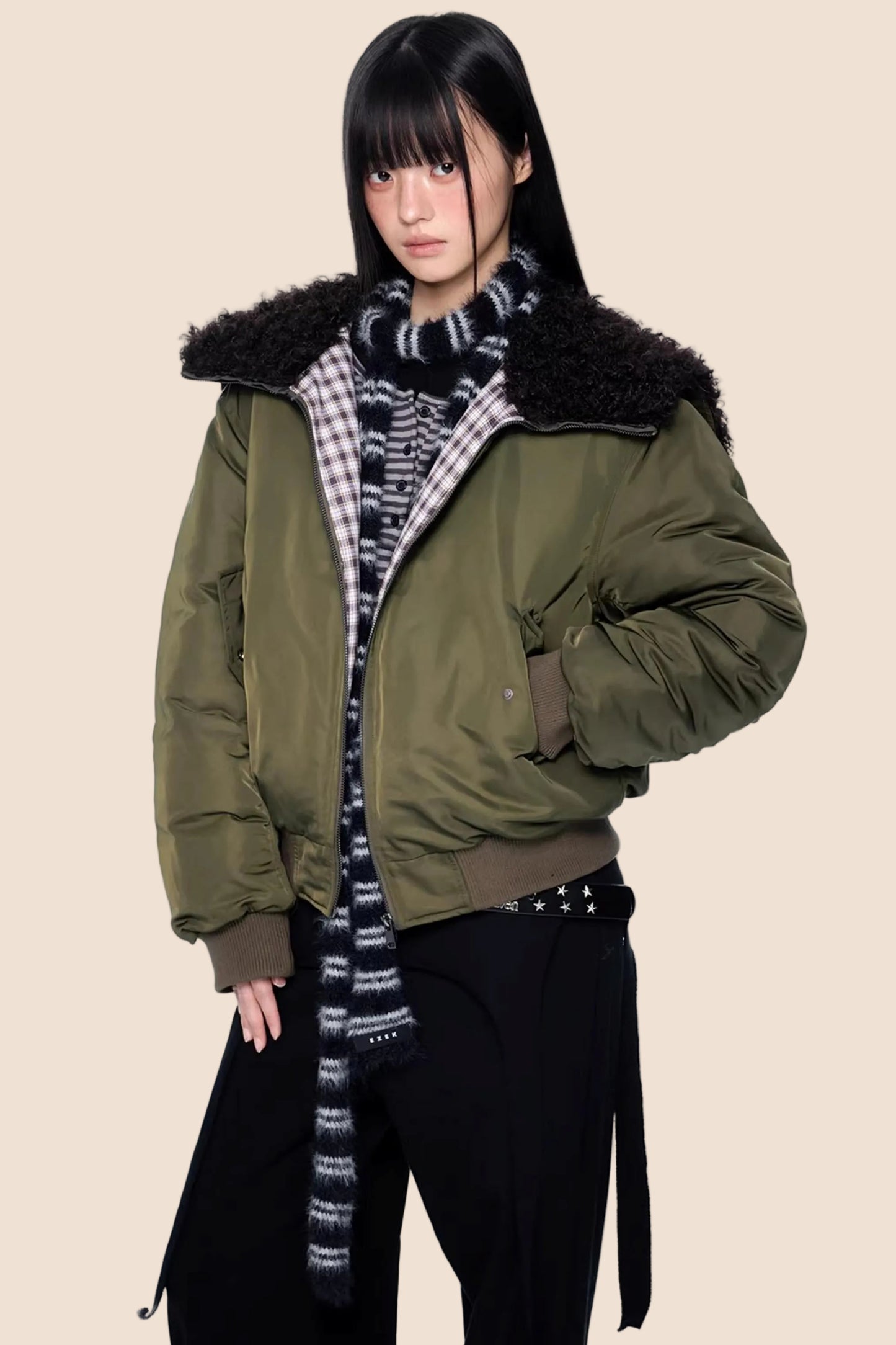 Furry Hooded Patchwork Jacket