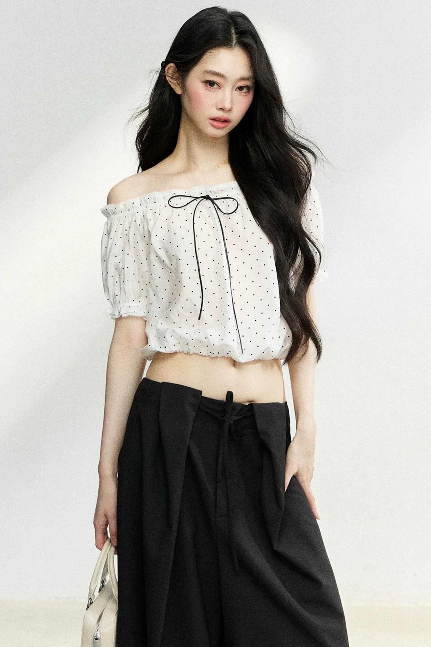 Polka Dot Bow Blouse and Pants Set-Up