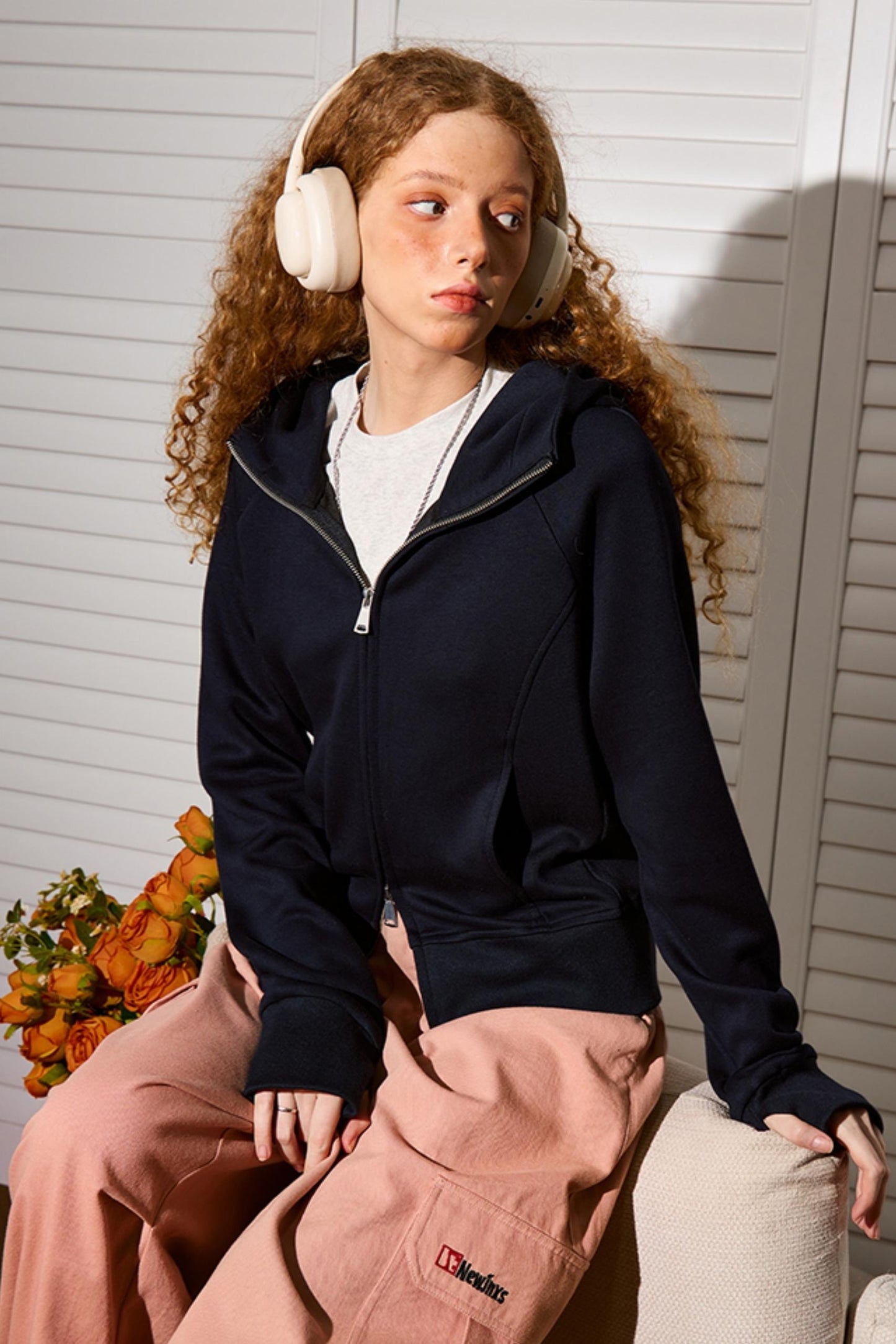 크롭 더블 지퍼 슬림 탑 