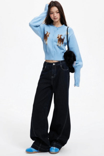 Puppy Jacquard Cropped Cardigan