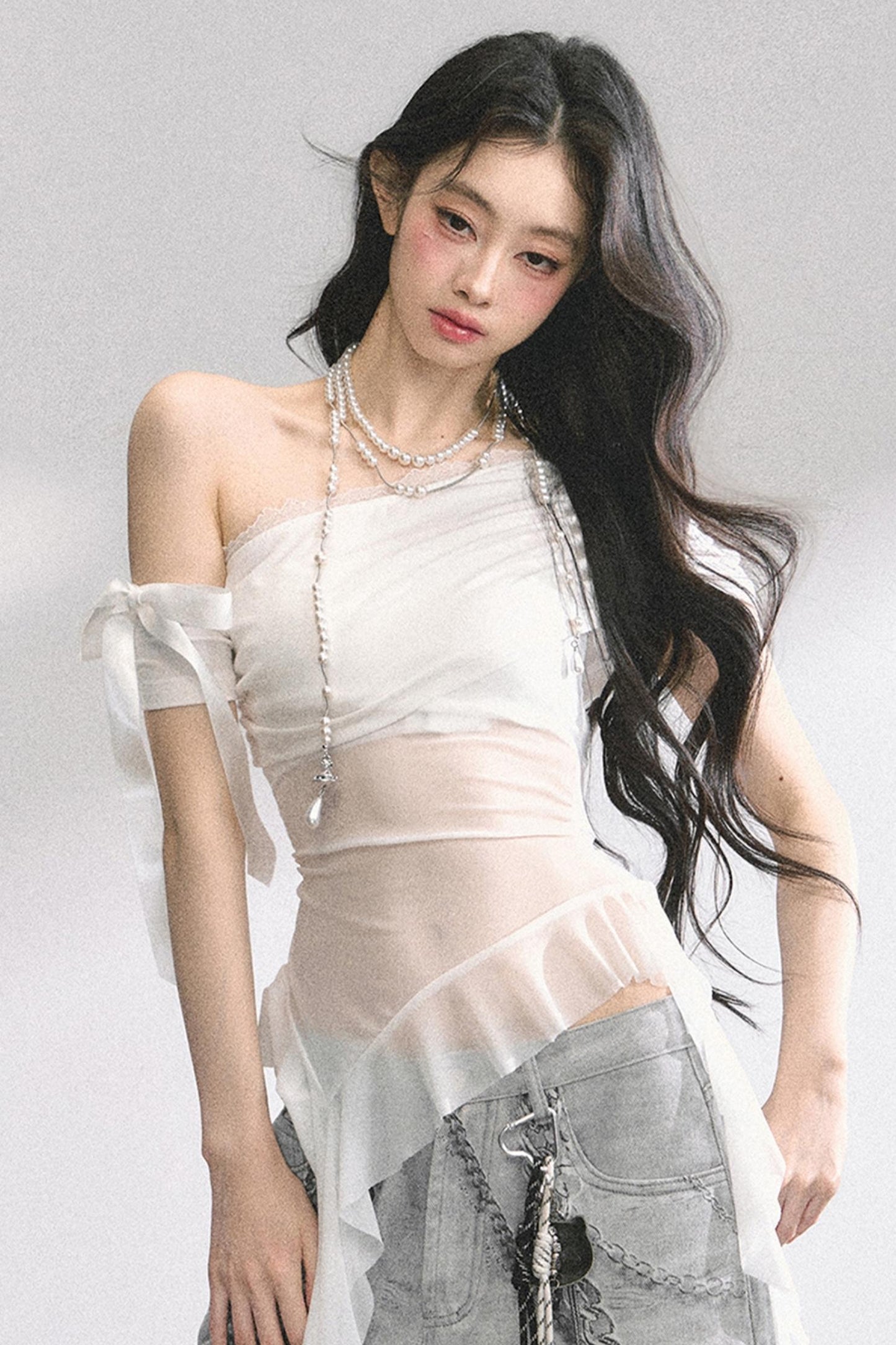 Sheer Mesh Off Shoulder T-Shirt