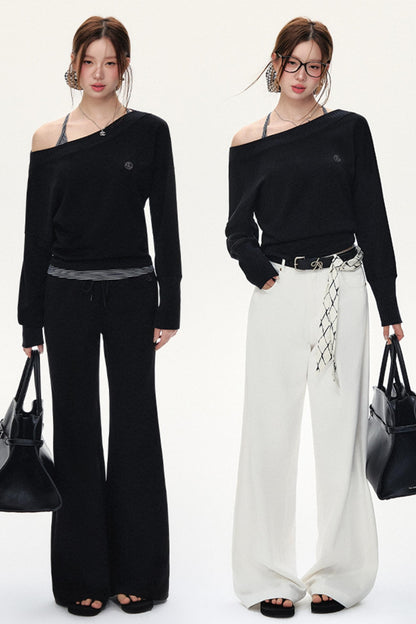 Fashion Oblique Shoulder Tops Set-Up