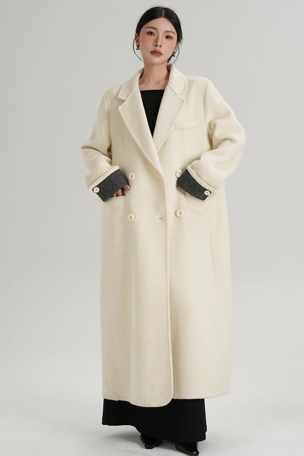 Turn-Sleeve Suit Collar Long Wool Coat