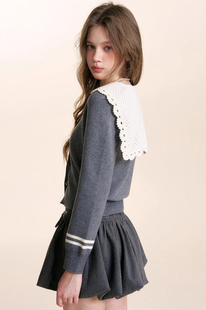 Navycore Crochet Lace-Up Cardigan