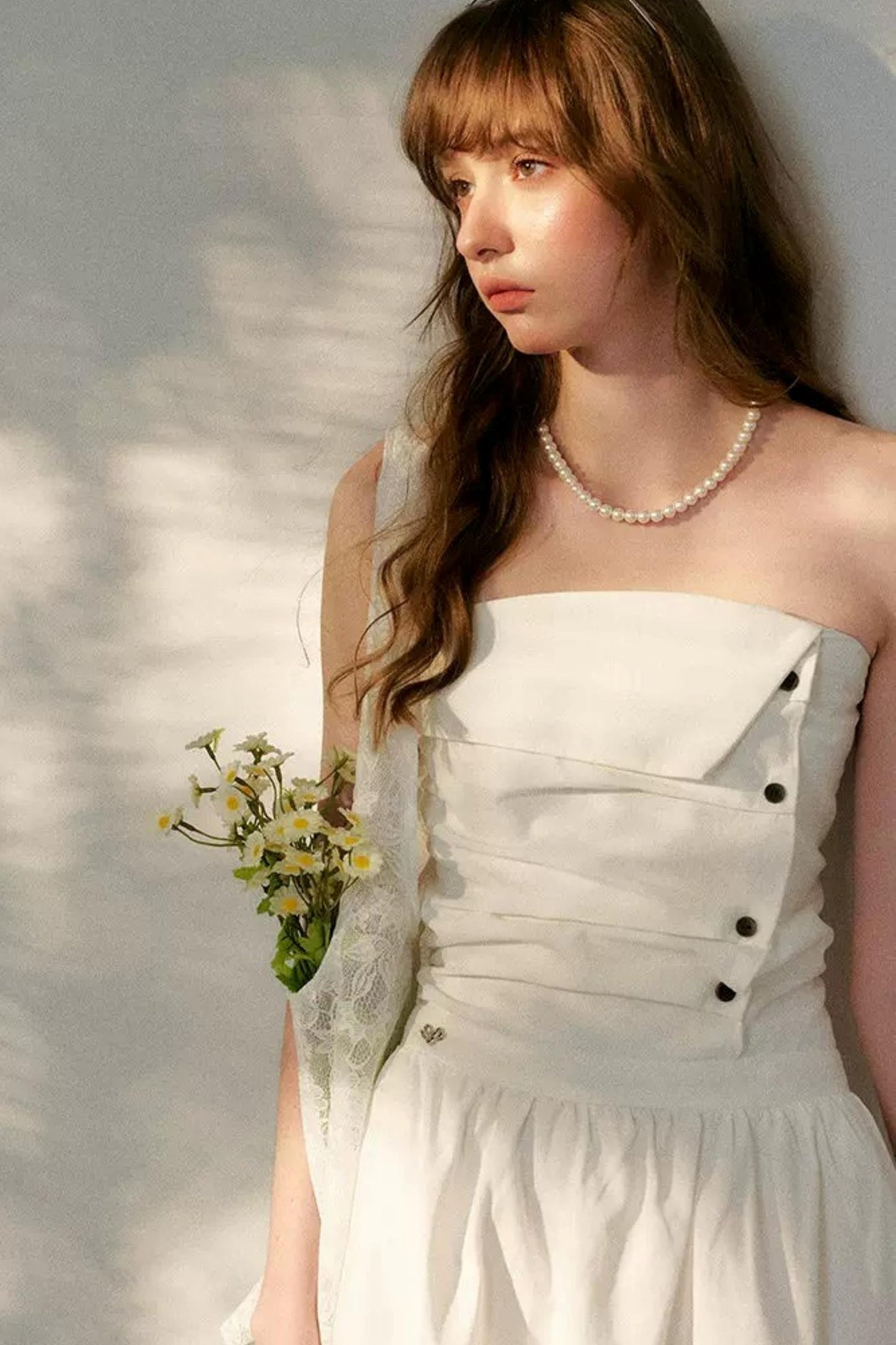 French Strapless Pleated A-Line Dress