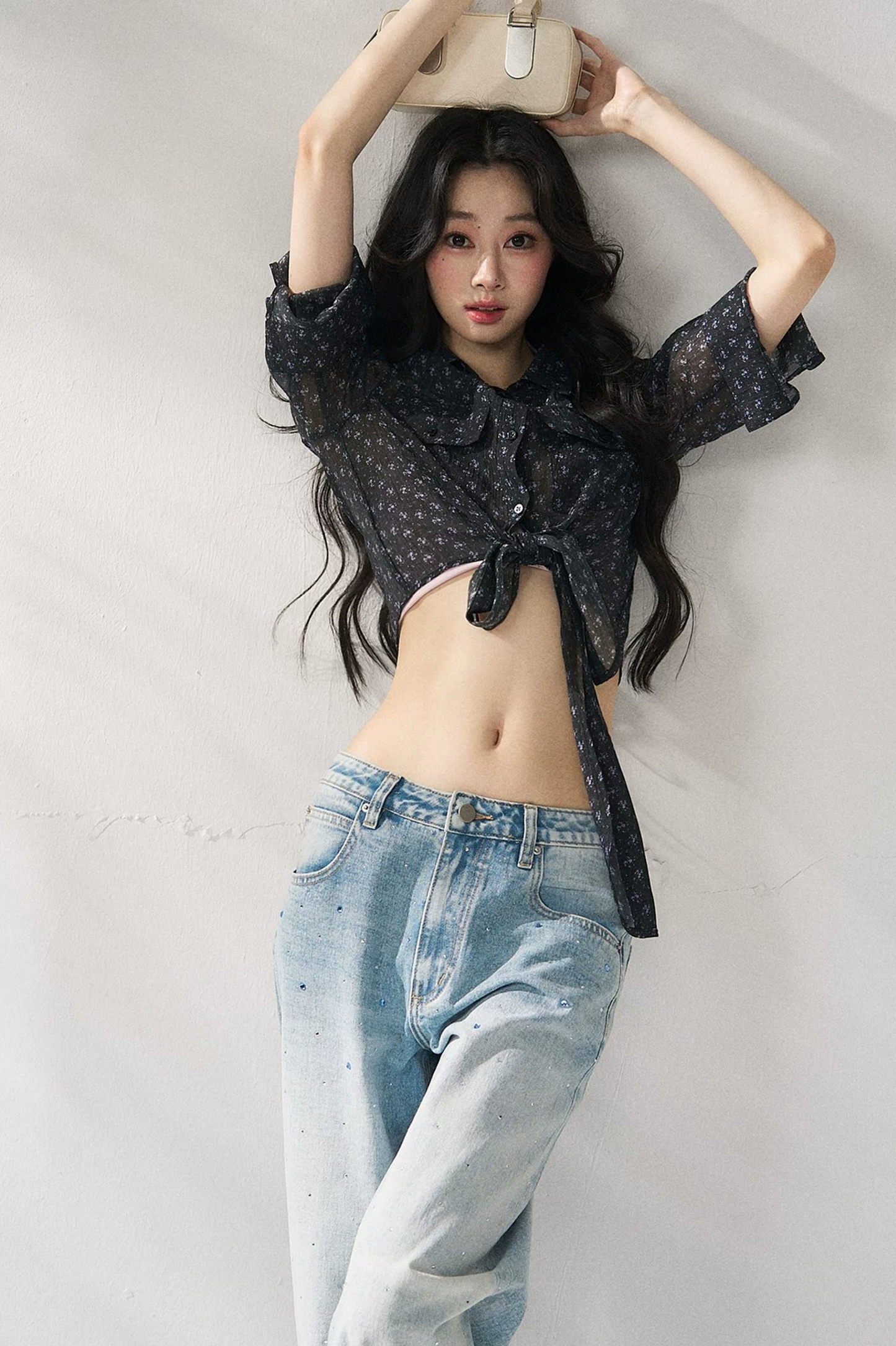 Bow Floral Slim Blouse
