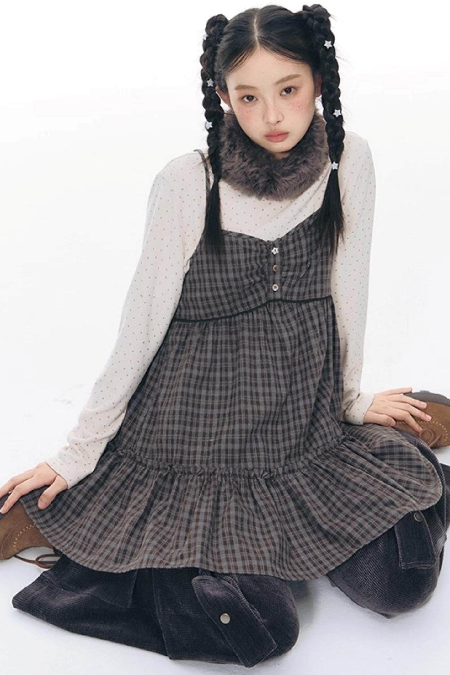 Plaid Ruffled Camisole Dress