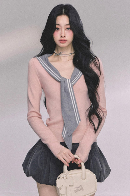 Slimming Navy Knitted Top