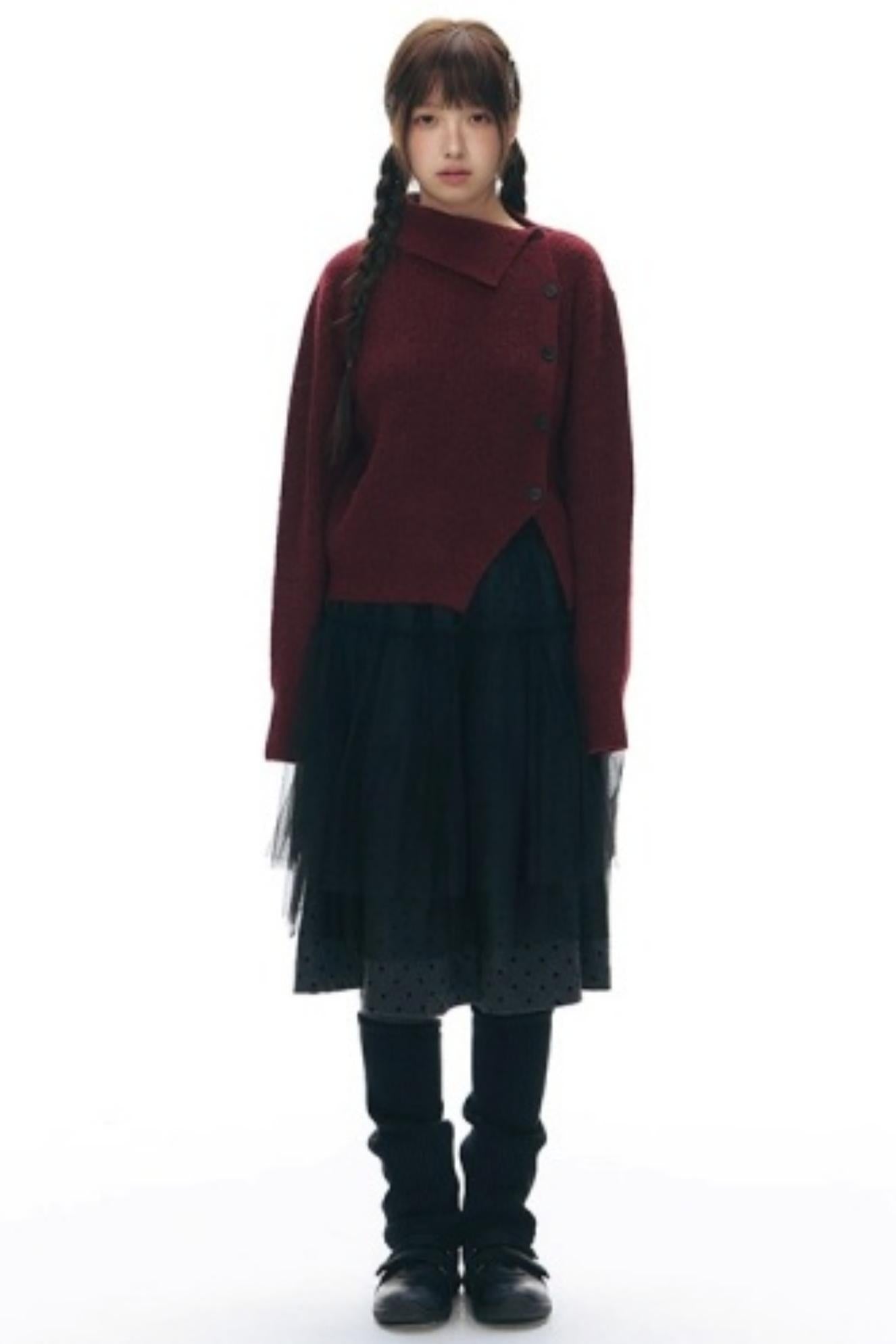 Asymmetrical Vintage Red Sweater